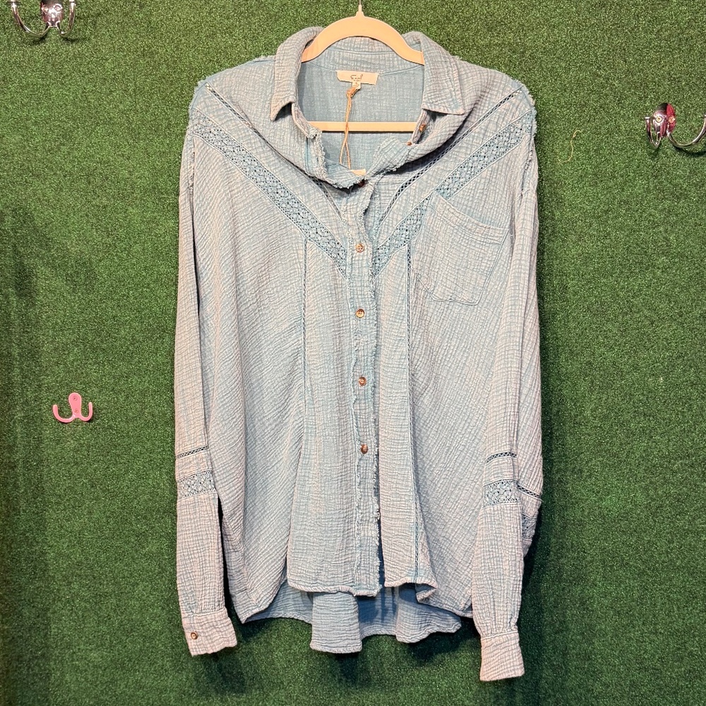346 NWT Easel Washed Crochet Gauze Shirt Top